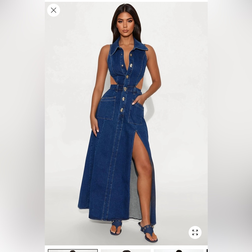 Fashion Nova Blue Denim Maxi Dress
